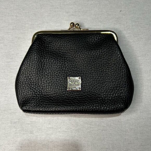 Dooney & Bourke Handbags - Dooney and Bourke Pebbled Leather Kiss Lock Coin & Credit Card Black Purse